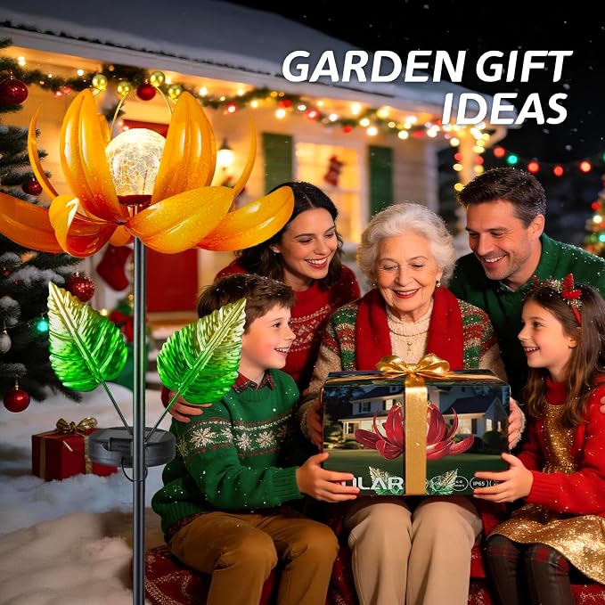 AIINY Outdoor Solar Lights Garden Decor,Wind Spinner Yard Decorations for Outside, Lotus Garden Windmill with LED Cracked Crystal Waterproof Flower Sculpture for Patio Lawn Gardening Gifts