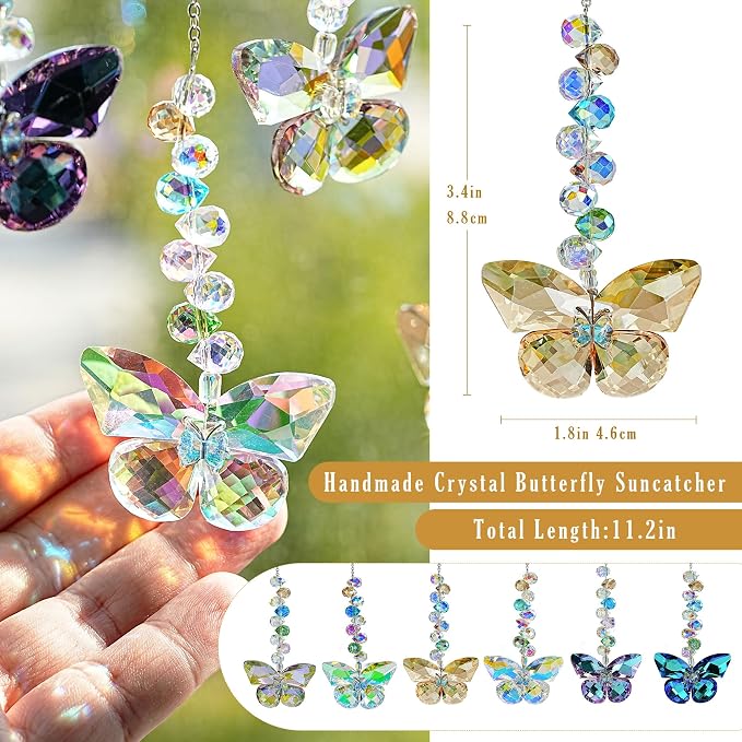 6PCS Crystal Butterfly Suncatchers for Window Hanging Ornaments Sun Catcher | Rainbow Maker,Sun Catchers Indoor Window,Wedding Garden Home Decor,Glass Ornaments for Christmas Tree,Gifts For Women Sister