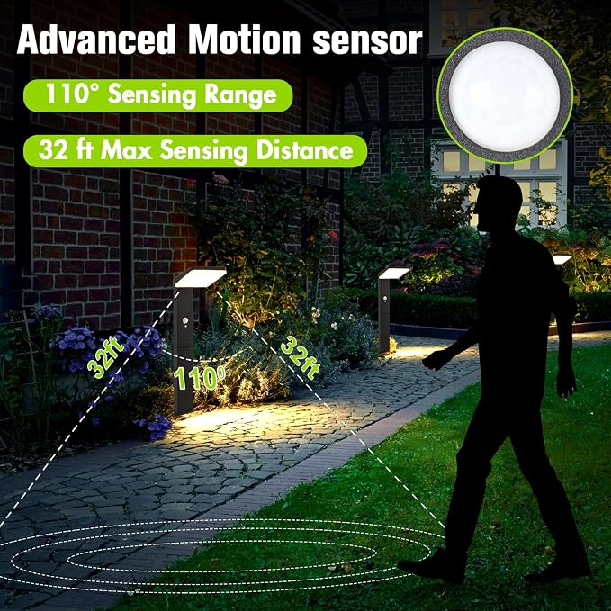 Solar Pathway Lights Outdoor Waterproof, Motion Sensor Lights 2PCS | Aluminum, 20" Tall, 600LM Super Bright, Adjustable Head, Dusk to Dawn 12+ Hour Battery Life, Suitable for Lawns or Concrete