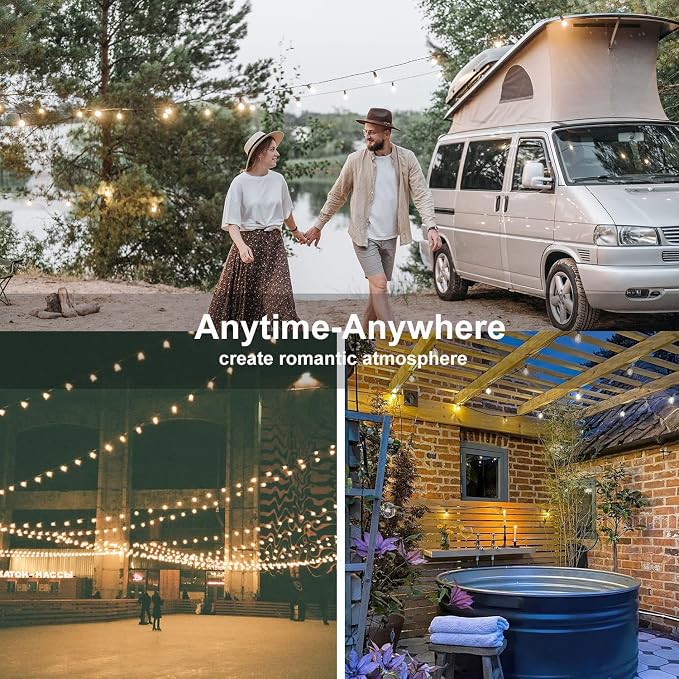 50Ft LED Globe String Lights Shatterproof Waterproof G40 Outdoor Patio String Light with 52 Dimmable LED Bulbs, Hanging Patio Lights for Indoor Bistro Pergola Tents Wedding Party Christmas Decor-Brown