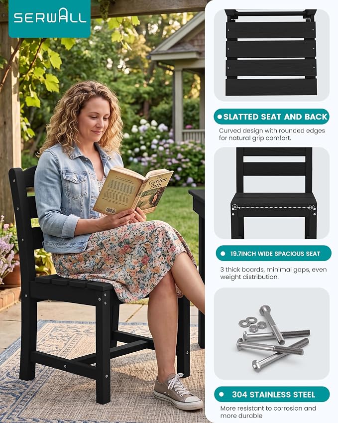 SERWALL HDPE Outdoor Dining Table and Chairs Set for 4 | with Armless Chair Seat