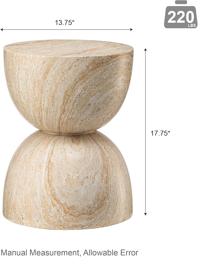 Glitzhome Outdoor Side Table, Round Small End Table with Terrazzo Finish MGO Hourglass Garden Stool, Set of 2 Lightweight Decorative Accent Table for Living Room Planter Stand Patio Backyard Porch