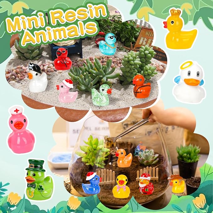 110Pcs Mini Resin Ducks Various Multicolor Tiny Ducks to Hide Miniature Resin Animals Variety Pack Small Little Figurines Bulk for Fairy Garden Micro Landscape Ornament Dollhouse Decor