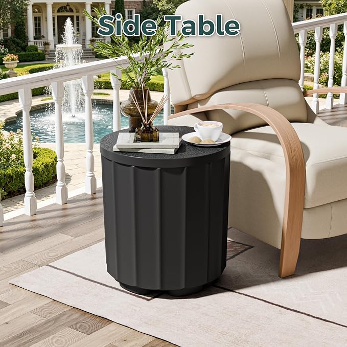 Patio Umbrella Stand with 1.5 Inch Hole, 2-in-1 Outdoor Umbrella Base, Wind-Resistant Side Table, Heavy Duty Patio Table with Umbrella for Pool, Easy Assembly, Black
