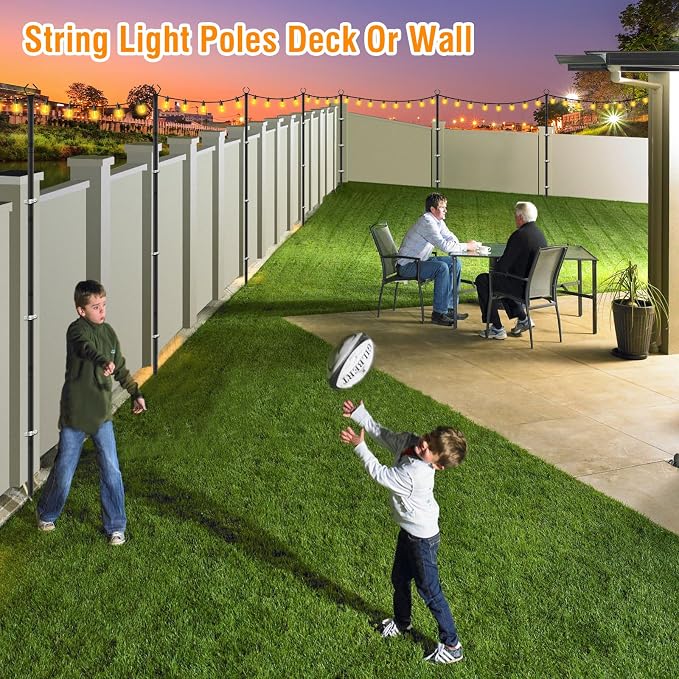 AILBTON 2 Pack 10Ft String Light Poles,Light Poles for Outside String Lights,Outdoor Light Poles with Fork,Metal Pole Stand for Patio,Backyard,Deck