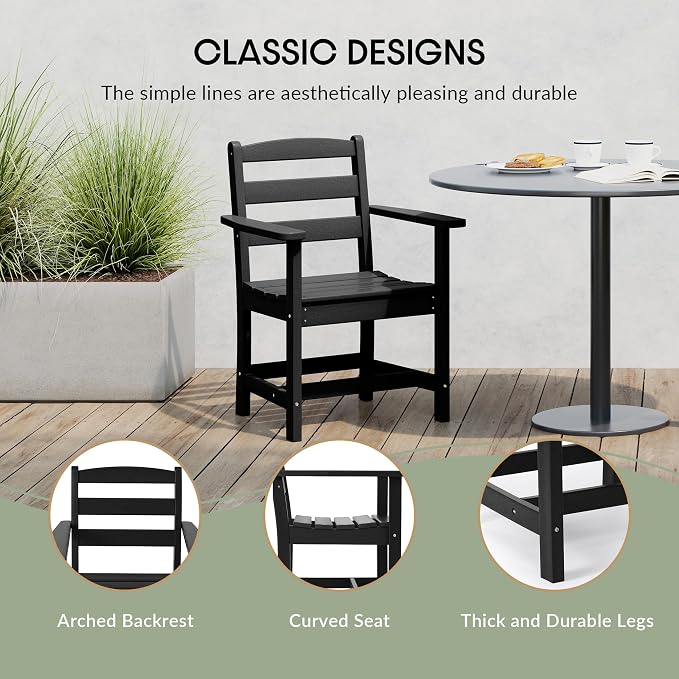 WestinTrends Ashore Outdoor HDPE Patio Classic Dining Arm Chair, Black
