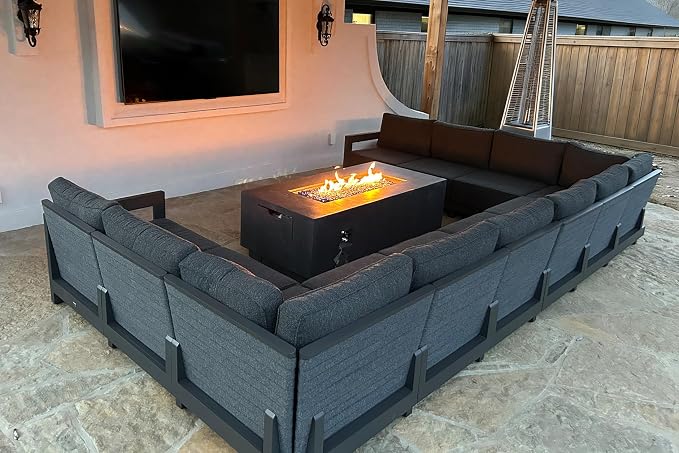 PURPLE LEAF Patio Furniture Set U-Shaped Outdoor Couch with 9.6" Thick Cushion and Soft Pillows 11 Piece Outdoor Sectional Sofas Modern Outdoor Conversation Sets for Yard Porch Deck Poolside, Grey
