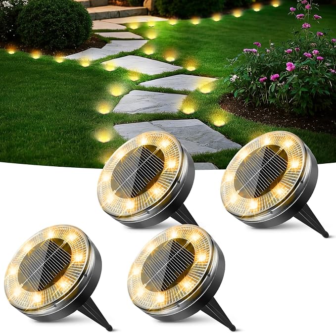 Mini Solar Ground Lights, 4 Pack Flat Solar Disc Lights Outdoor Waterproof, 2.3 Inch Small Solar Garden Lights Landscape Lighting for Outside Pathway Garden Yard Lawn Walkway,Warm White