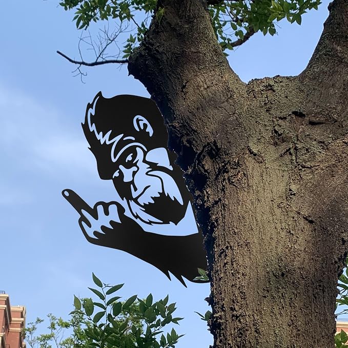 17.5 IN Sasquatch Peek Flip Off Metal Sign Bigfoot Yard Decor | Funny Big Foot Cutout Plaque Sculpture Silhouette Tree Fence Garden Patio House Wall Porch 17.5x11.4 IN Middle Finger