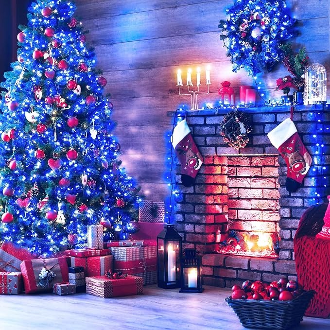 Extra Long 264Ft 800 LED Christmas Lights with Timer, Green Wire Fairy Starry String Lights Plug in, 8 Modes and Memory, forIndoor Outdoor Xmas Tree Wedding Party Decoration,Blue