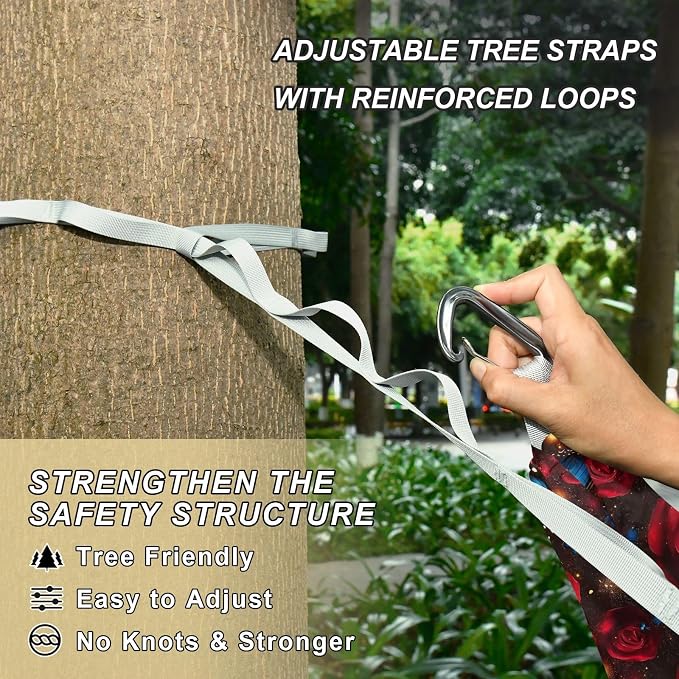 Camping Hammock Outdoor Hammocks for Outside Blue Butterfly Red Rose Beach Trees Portable Lightweight with Pockets Tree Straps Indoor
