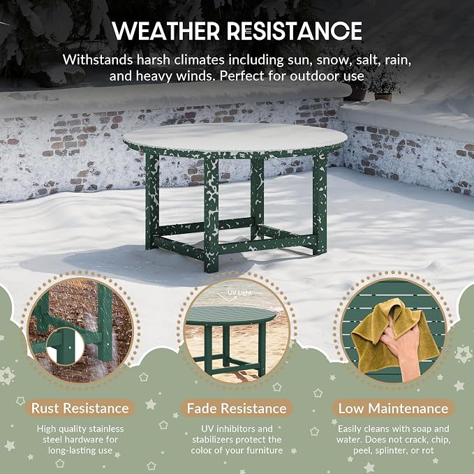 WestinTrends Malibu Kids Outdoor Patio Furniture HDPE 38" Wide Round Dining Table, Dark Green