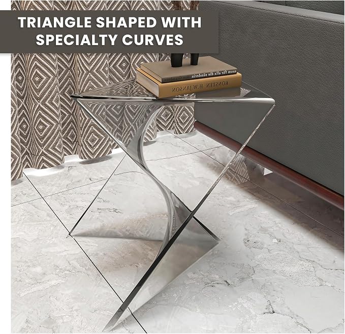 LeisureMod 15.75" Triangular Side Table, Stackable Plastic Accent End Table for Indoor & Outdoor Use, Weather-Resistant Modern Patio & Living Room Table, Set of 4, Clear