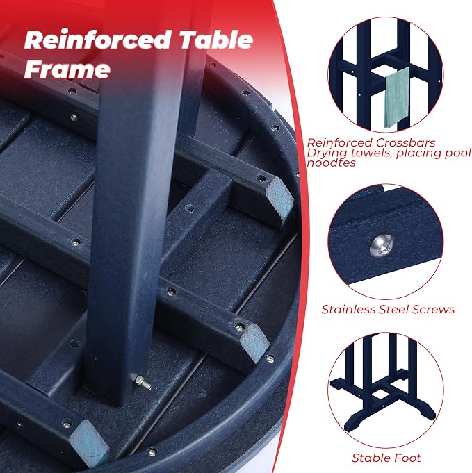 Costaelm Outdoor Bar Table, 37" Counter Height Round Patio Cocktail Bar Table, Patio Bar Table 3-Pieces Set Bistro Dining Table Pub Table forDeck, Backyard, Garden, Navy Blue