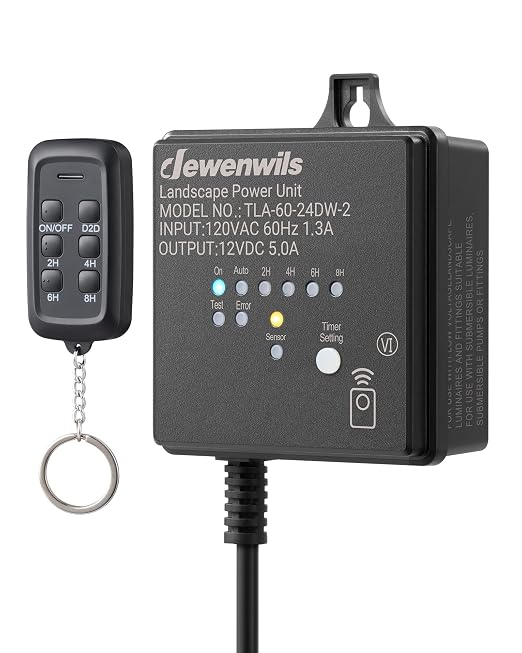 DEWENWILS 60W Low Voltage Transformer with Remote, Dusk to Dawn, Timer | 120V AC to 12V DC, Outdoor Low Voltage Transformer for Spotlight, Garden Light, Pathway Light