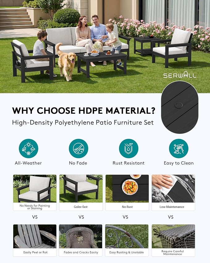 SERWALL HDPE Outdoor Patio Furniture Set | with Coffee Table & Side Table