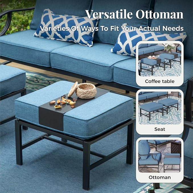 MIXPATIO Patio Furniture Set 6 pcs, Outdoor Patio Furniture, 3-Seat Sofa, 2 Rocking Chairs, 2 Ottomans, Coffee Table and 5.75" Extra Thick Cushion, Conversation Set for Backyard Deck, Navy Blue