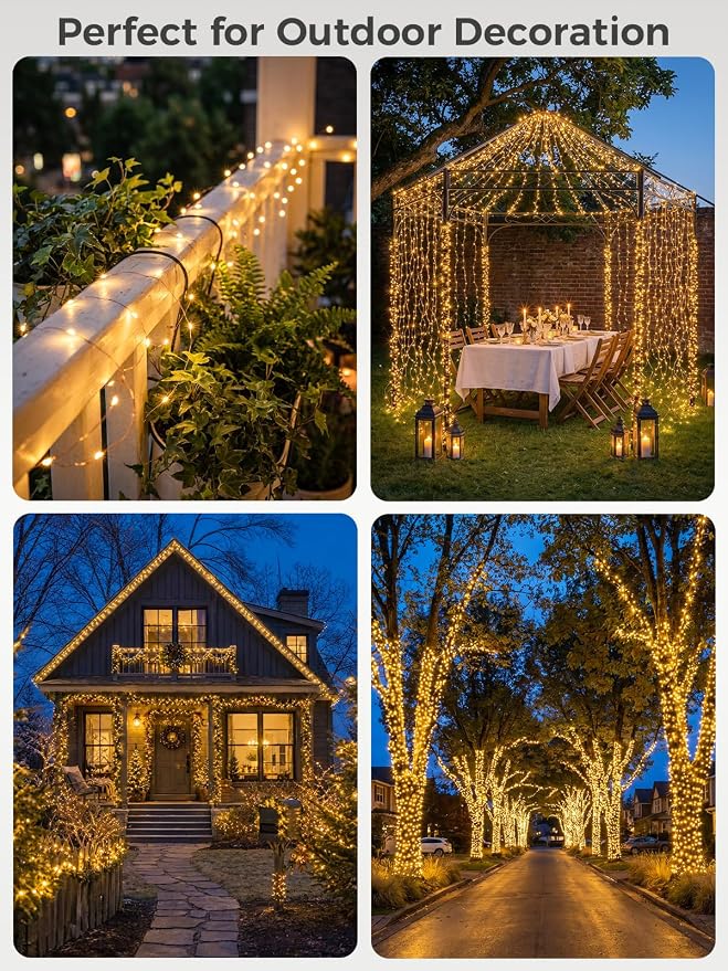 Solar String Lights for Outside,200FT 600 LEDs Solar Fairy Lights,Waterproof 8 Modes Button Outdoor String Light for Patio Garden Backyard Tree Wedding Christmas,Copper Wire,Warm White