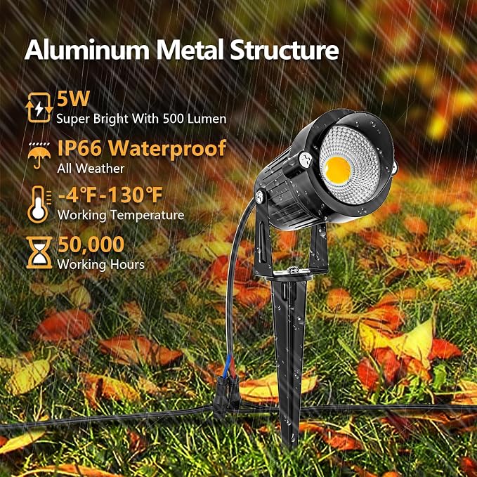 ZUCKEO All-in-One Landscape Lighting Kit, 5W LED Low Voltage Landscape Lights with Transformer and 80FT Wire, Waterproof Outdoor Spotlight with Connectors for Yard Garden House, 3000K 12-24V 8Pack