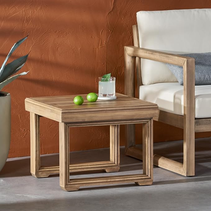 Outdoor Square Side Table with Acacia Wood Frame, Brown