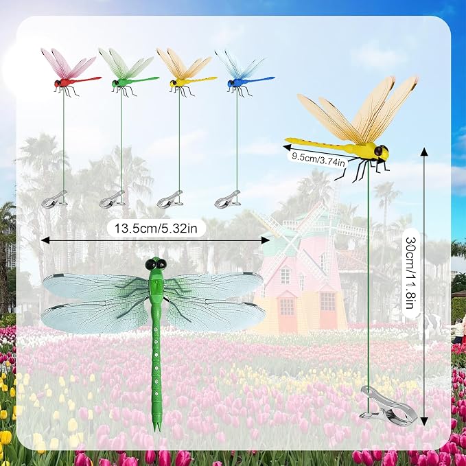 3D Fake Dragonfly Yard Decor, Realistic Outdoor Indoor Dragonfly Ornaments with Clips for Hat, Plants, Patio, Porch, Lawn Decor (16PCS)
