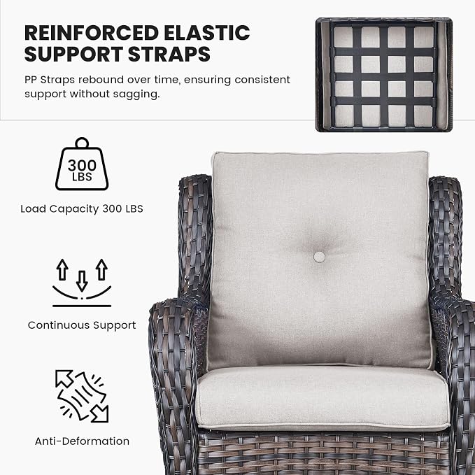 Belord Wicker Furniture 4 Pieces Outdoor Patio Furniture Set Patio Chairs with Ottomans Conversation Set for Porch Garden Deck Balcony Poolside