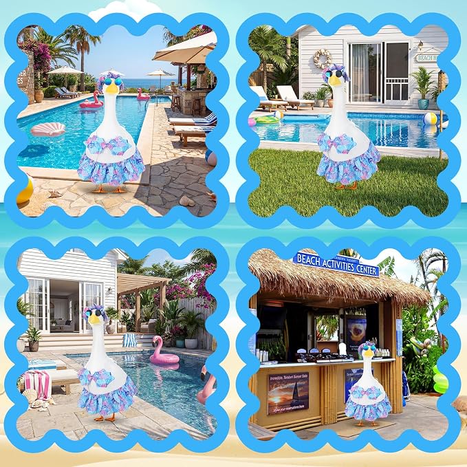 Abbylike Bikini Porch Goose Outfit Summer Hawaiian Goose Clothes Printed with Seashells Sun Hat Sunglass Fits 23'' Statue Cement Costume for Beach Yard Garden Lawn Pathway Patio Pool Decoration