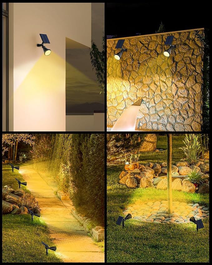 Solar Spot Lights Outdoor, 10 Pack Outdoor Solar Lights for Yard, 4 Lighting Mode Solar Landscape Spotlights with Auto On/Off, 2-in-1 Waterproof Wall Lights for Garden, Walkway (Warm White)