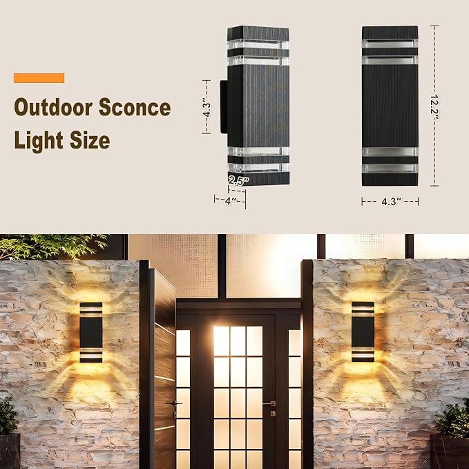 LMP LED Outdoor Wall Light, Aluminum IP65 Waterproof Porch Lights | Up and Down,3000K 5W G10 Bulbs Included,ETL Certified, Outside Wall Exterior Lighting Fixtures for House, Front Door, Garage