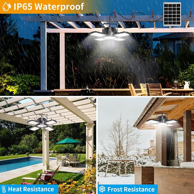 Solar Shed Light Outdoor Indoor, 176LED Solar Powered Motion Sensor Pendant Light Daytime Available, Solar Indoor Lights with 5 Lighting Modes & Remote for Shed Gazebo Barn Garage, 2 Pack
