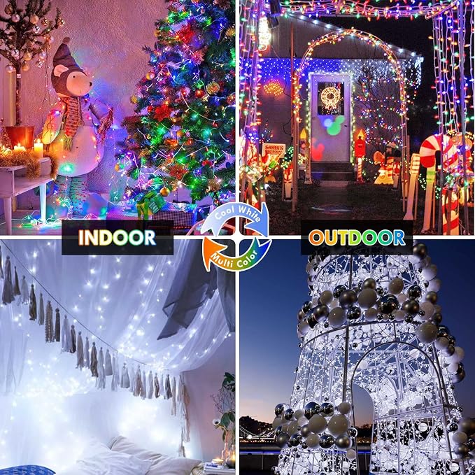 200 LED Connectable String Lights with Remote, Cool White to Multicolor | 11 Modes, Timer, 66FT Clear Wire Waterproof Color Changing Twinkle Fairy Lights Plug in for Bedroom Patio Xmas Tree Decor