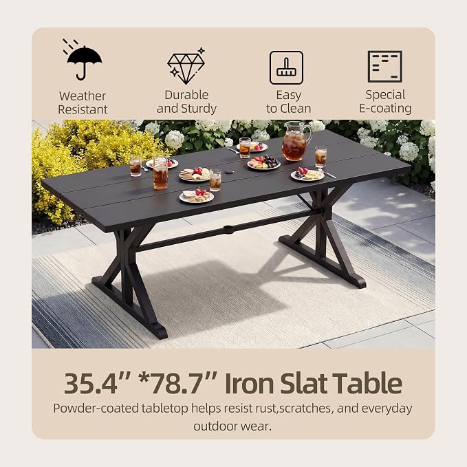 5 Pieces Patio Dining Set Outdoor Conversation Set,Metal Outdoor Furniture Set with Umbrella Hole Cut-Out 78.7" x 35.4" Table and 4 Metal Backrest Swivel Chairs for Backyard,Garden,Grey