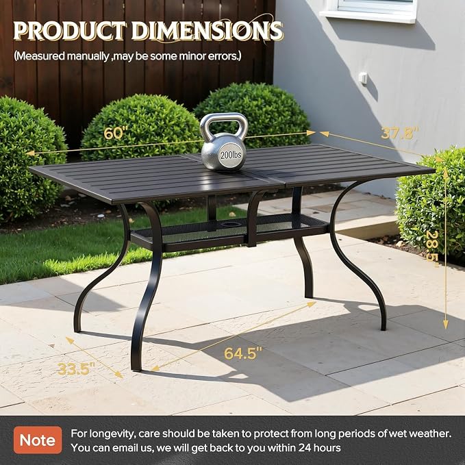 Crownland 7 Piece Furniture Patio Dining Set with Champagne Umbrella, 6 Swivel Metal Chairs and Rectangular Outdoor Dining Table, Outdoor Furniture Dining Set for Lawn, Backyard, Garden(Black)