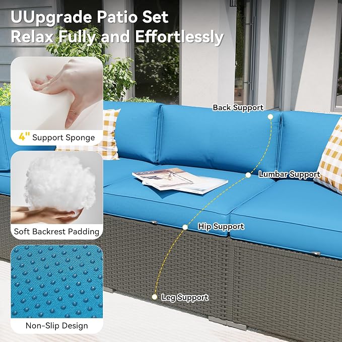 Aoxun Patio Furniture Set, 11 Piece Outdoor Sectional Sofas with Waterprool Cover, 10 Seats Wicker Rattan Outdoor Furniture Patio Conversation Set for Backyard, Garden Peacock Blue