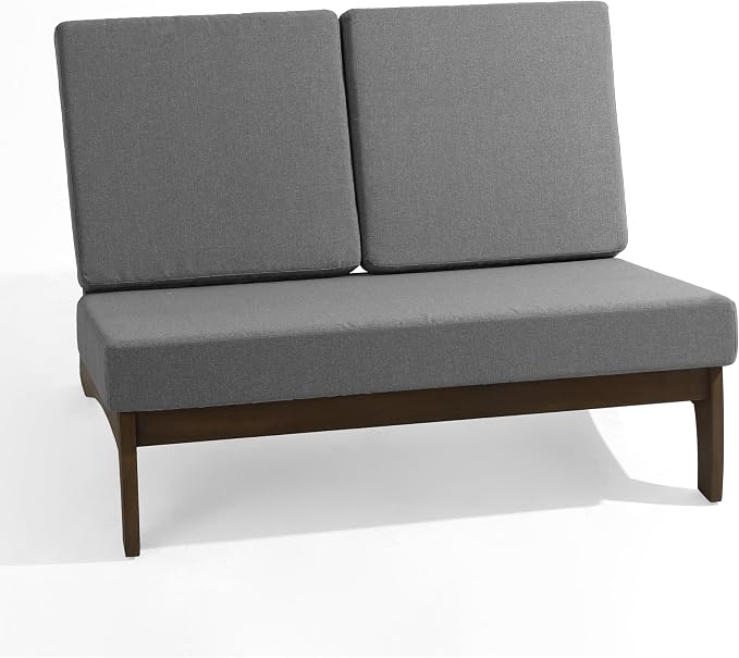 Outdoor Furniture Patio Couch, Weather Resistant Patio Loveseat Sofa Couch with Removable Cushion & Pillows, Teak Wood Frame for Porch & Backyard Seating - Grey