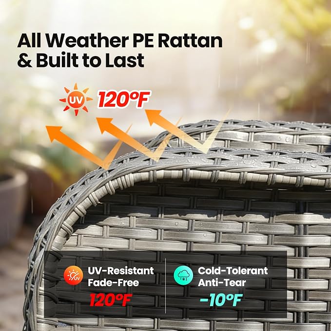 8 Piece Wicker Patio Furniture Set with Solar Table, Black | Outdoor Deep Seating Sofa Chair Ottoman, Solar Lights Table, All Weather Rattan, Modern Conversation Set, Porch Deck Backyard