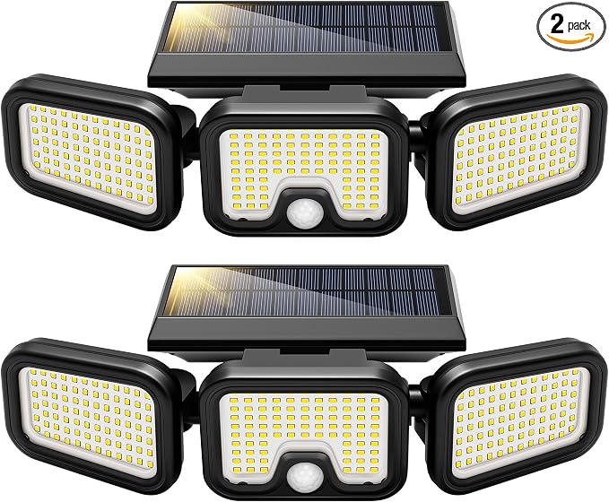 VIVOHOME Solar Flood Lights Outdoor, 256 LED Motion Sensor Lights, 2 Pack | 2500LM, 3 Adjustable Heads Security Lights, IP65 Waterproof, 270° Wide Lighting Angle Solar Powered Lights for Porch, Yard