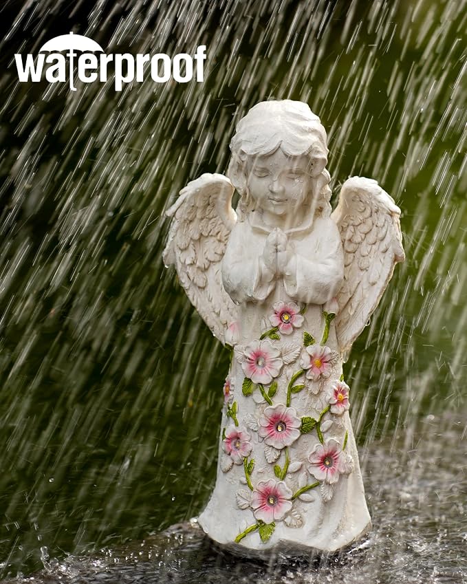 Nacome Solar Garden Outdoor Statues Angel with Succulent | 7 LED Lights, Lawn Decor Statue for Patio, Balcony, Yard Ornament, Gifts for Mom Grandma Women