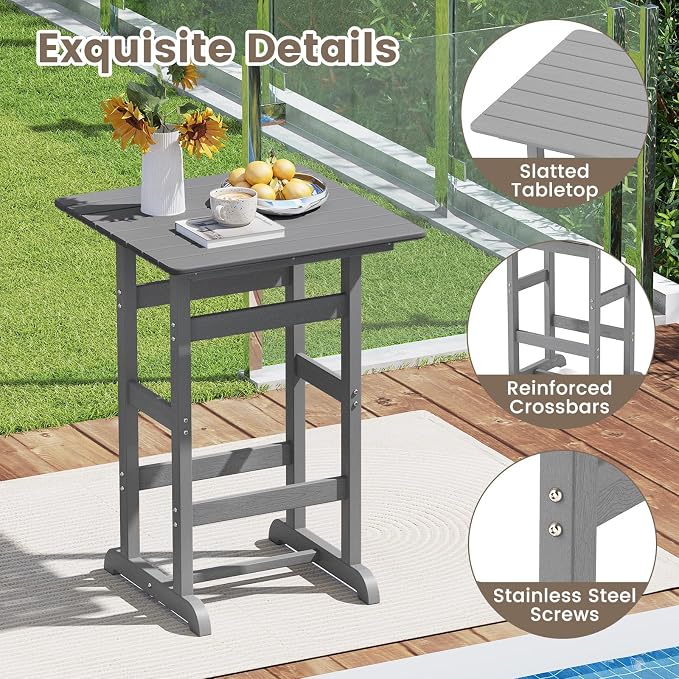 Tangkula 30" x 30" Square Bar Table, Patio HDPE Bar Height Dining Table w/Slatted Tabletop, Outdoor All-Weather High-Top Bistro Table for Poolside, Backyard, Balcony