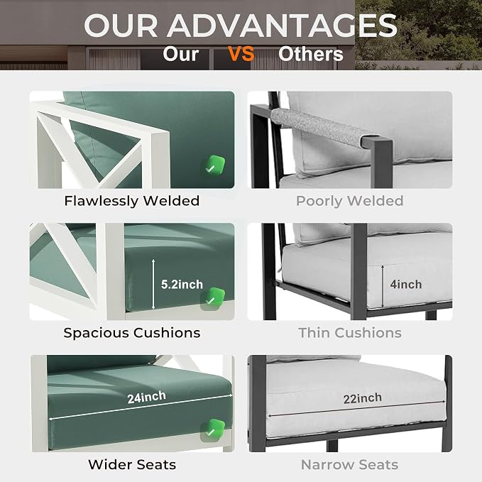 Patio Sectional Sofa Set 8 Seat Outdoor Conversation Set with Cushions, Aluminum Patio Furniture for Backyard Deck Garden Seating