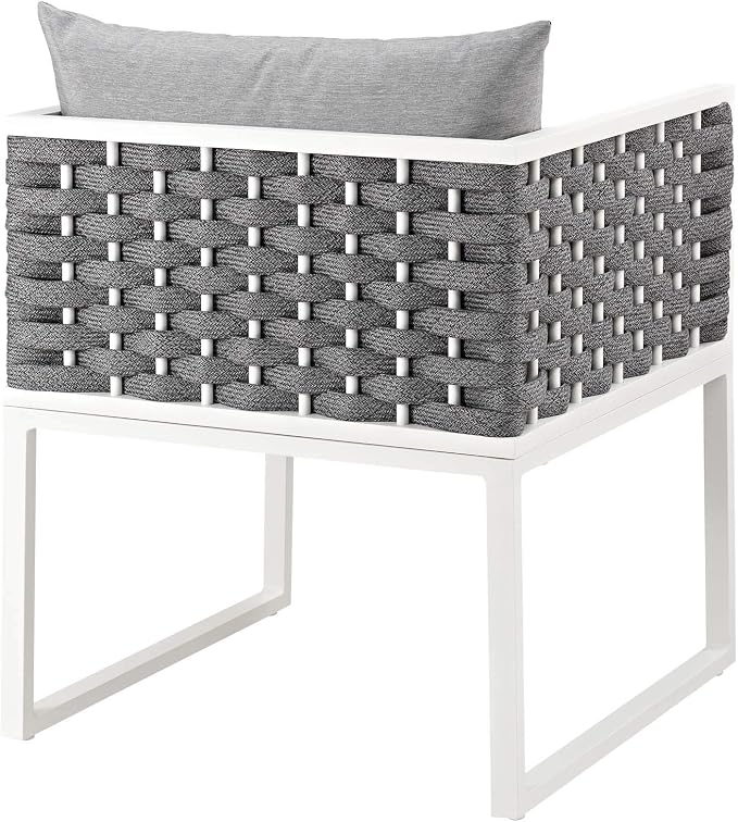 Modway Stance Outdoor Patio Woven Rope Dining Arm Chair in White Gray