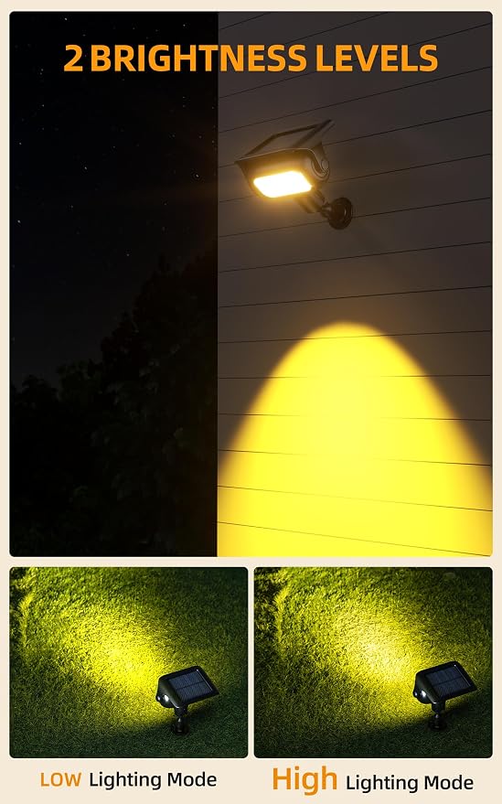 ROSHWEY Solar Spot Lights Outdoor, Waterproof Spotlights with 2 Brightness Mode, Landscape Lighting Solar Lights for Garden, Yard, Pathway (Warm White, 4 Pack)