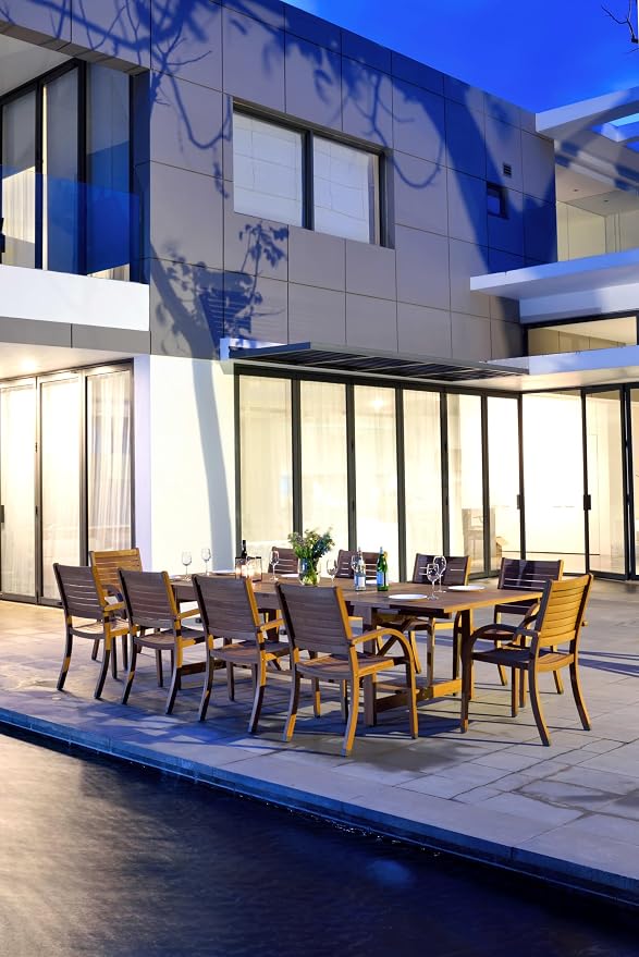 Amazonia Berlin 11-Piece Rectangular Extendable Patio Dining Set | Teak Finish | Ideal for Outdoors and Indoors