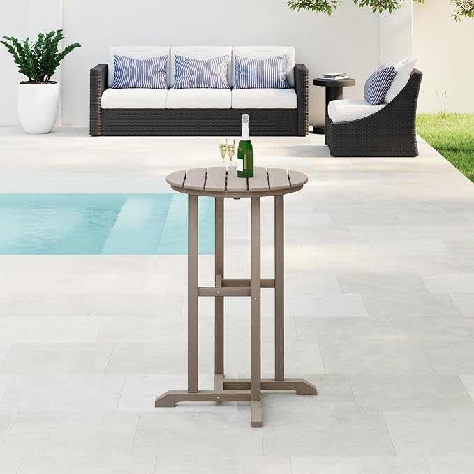 WestinTrends Malibu 37" Counter Height Round Outdoor Patio Bistro Bar Table, Weathered Wood