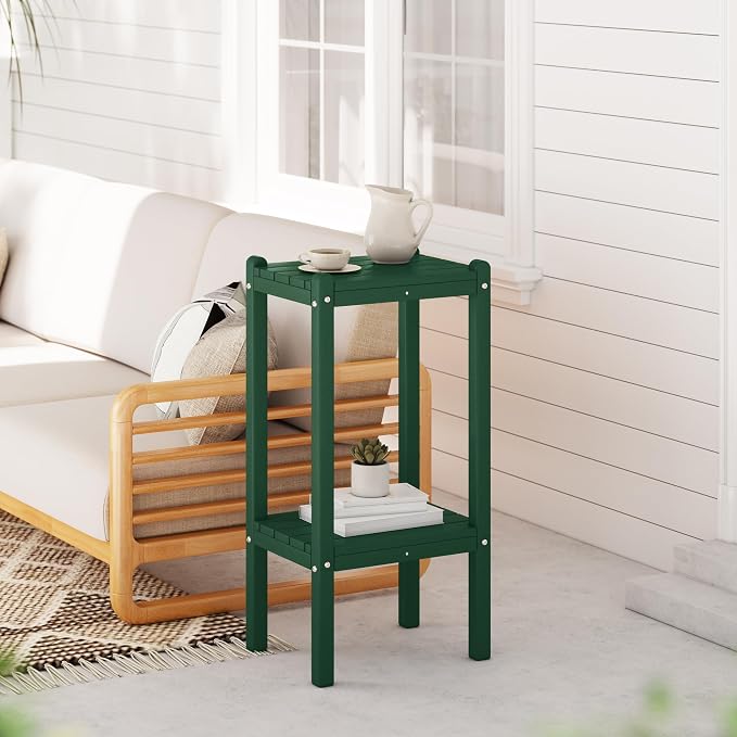 WestinTrends Malibu 36" Outdoor Adirondack HDPE 2-Tier Patio Side Table, Dark Green