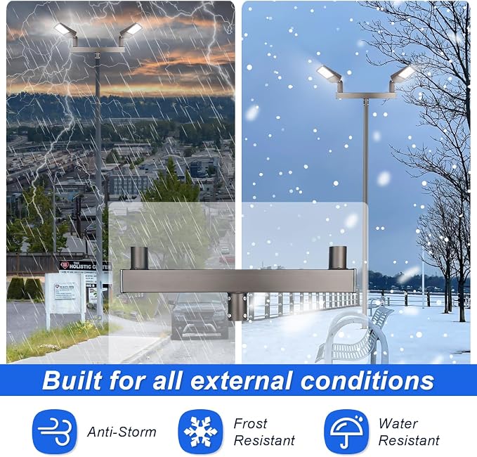180 Degree Quad Bullhorn Tenon Adapte for 2 Lights,Mounting Bracket with Round Pole,Double Tenons in 2 3/8 inch Slip Fitter Light,for Parking Lot Light and Outdoor Lighting fixtures