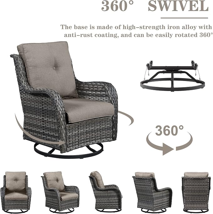 Belord Outdoor Furniture Wicker Conversation Sets - 7 Piece Patio Rattan Furniture Sets with Swivel Rocker Chairs Outdoor Sofa for Porch Deck Backyard Mixed Grey/Grey