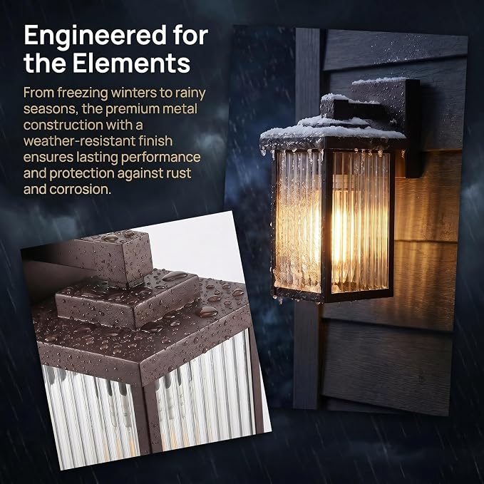 Oil-Rubbed Bronze Porch Light, Waterproof Outdoor Wall Light | Corrosion-Resistant Metal, Waterproof, Textured Glass Cuts Glare, Easy DIY Install on Porch, Garage