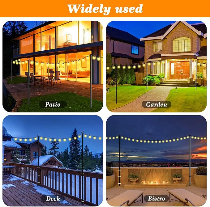 Mutovlin 8 Pack String Light Poles,10 Ft Light Poles for Outside String Lights,Outdoor Lights Pole with Fork,Metal Poles Stand for Patio Deck Backyard