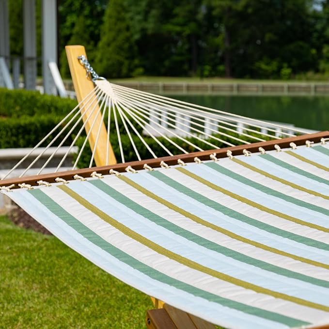 Nags Head Hammocks Gateway Aloe Quilted Quilted Hammock, Constructed of Durable Fabrics, Cumaru Spreader Bar, Rolled Rim Grommets, Galvanized Hardware, Handcrafted in The Carolinas